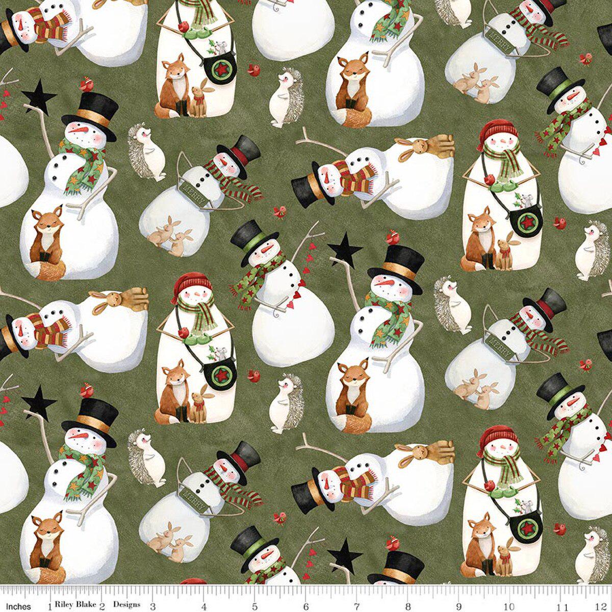 Northern Christmas Snowmen in Green - 1/2 Yard Increments, Cut Continuously - by Teresa Kogut for Riley Blake Designs