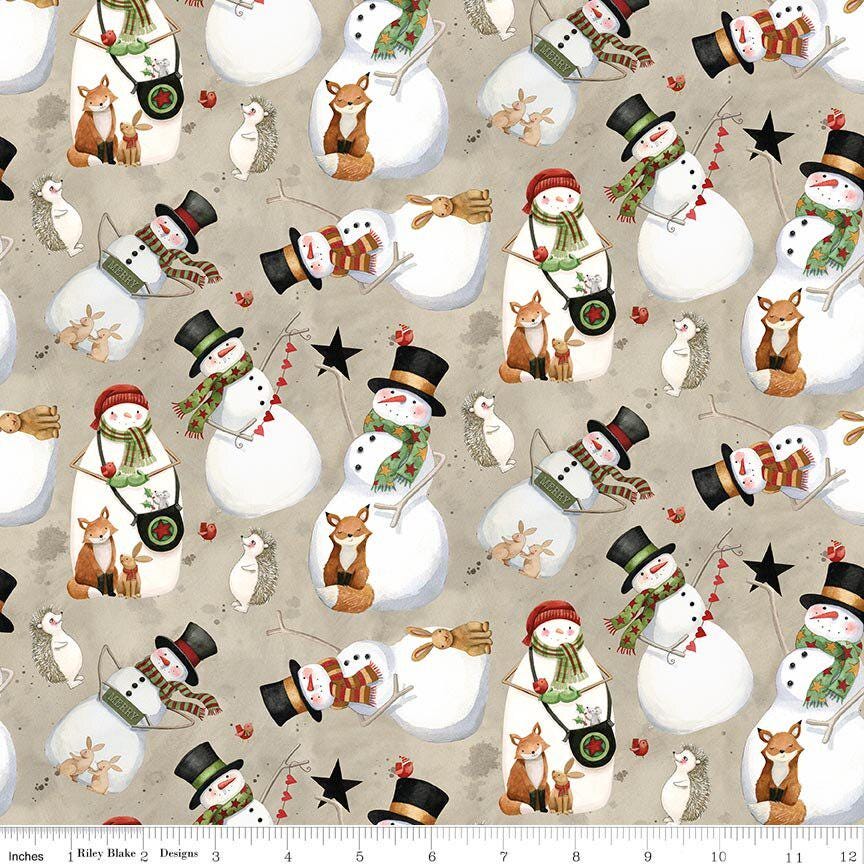 Northern Christmas Snowmen in Natural - 1/2 Yard Increments, Cut Continuously - by Teresa Kogut for Riley Blake Designs