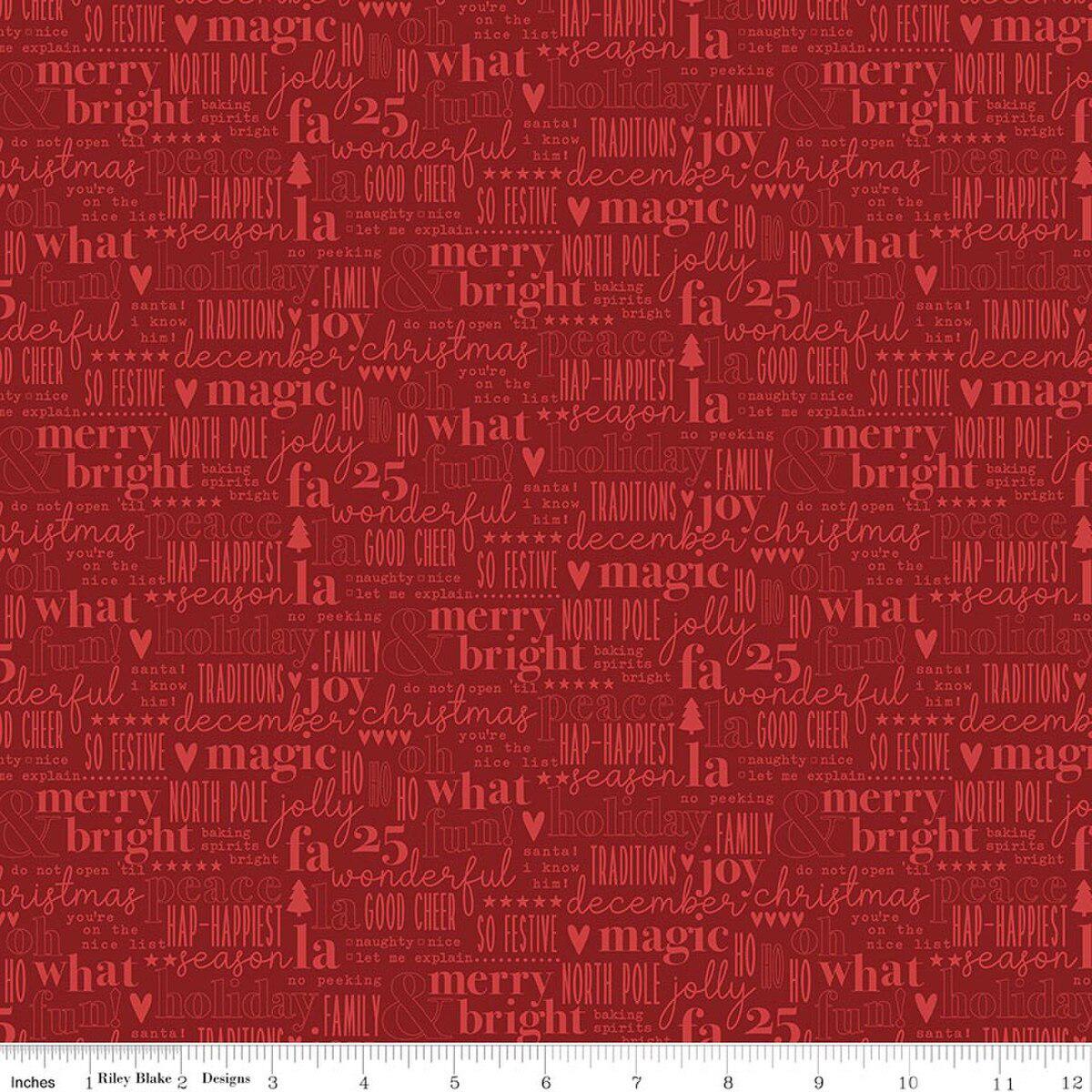 Evergreen Wishes Text in Red - 1/2 Yard Increments, Cut Continuously - by Traci Reed for Riley Blake Designs