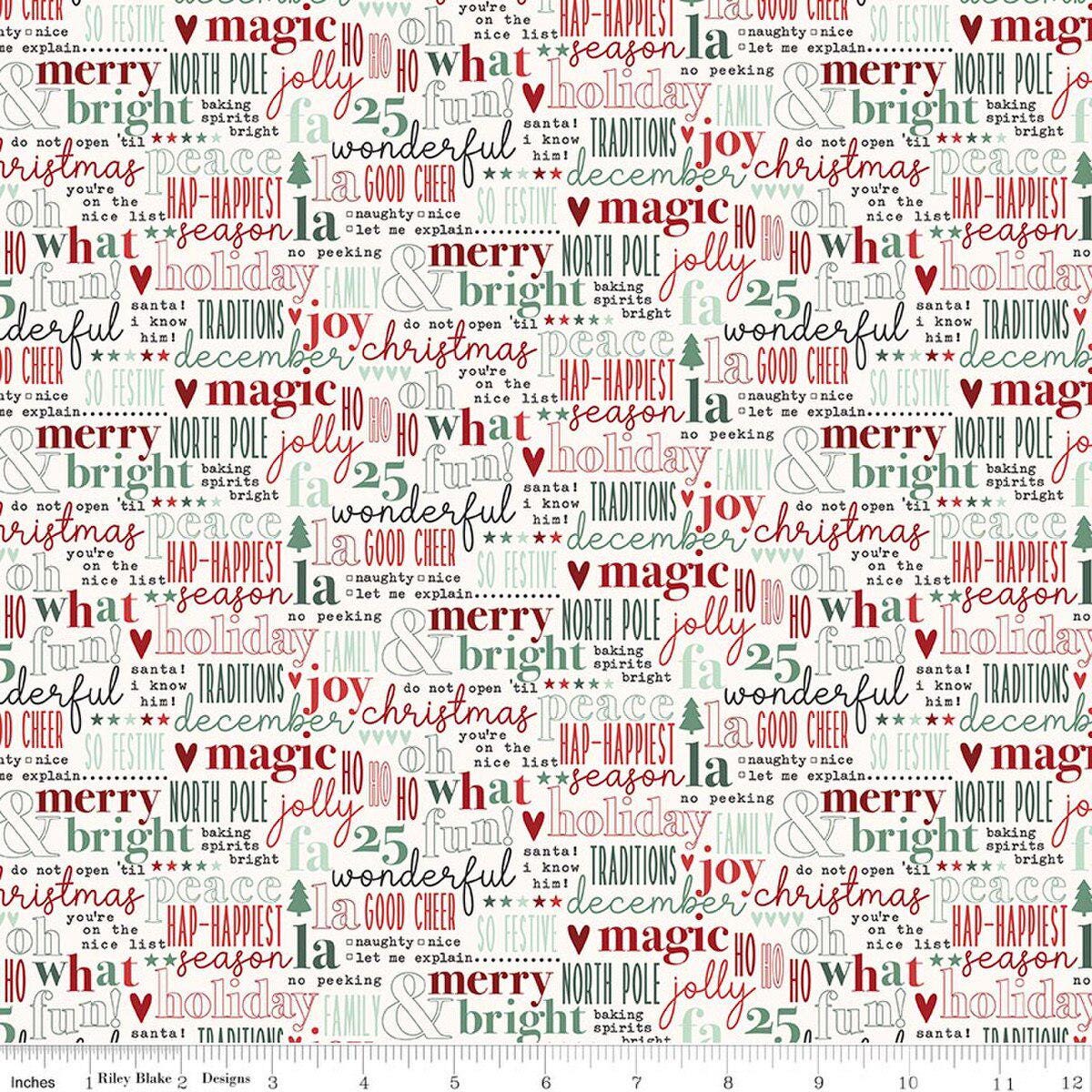 Evergreen Wishes Text in Cream - 1/2 Yard Increments, Cut Continuously - by Traci Reed for Riley Blake Designs