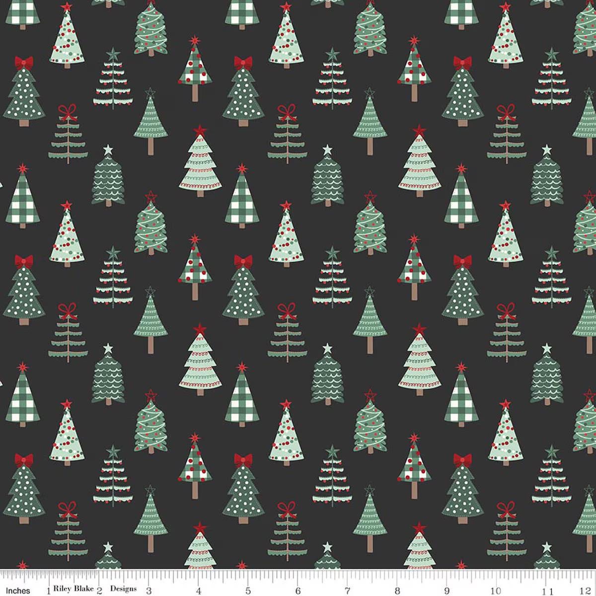 Evergreen Wishes Trees in Black - 1/2 Yard Increments, Cut Continuously - by Traci Reed for Riley Blake Designs