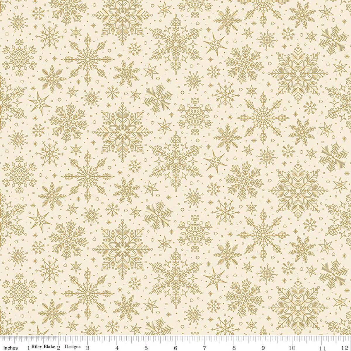 Poinsettias at Christmas Snowflakes in Cream Foil- 1/2 Yard Increments, Cut Continuously - by Jennifer Bosworth for Riley Blake Designs