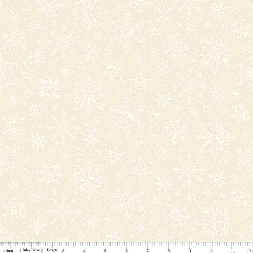Poinsettias at Christmas Snowflakes in Cream and White- 1/2 Yard Increments, Cut Continuously - by Jennifer Bosworth for Riley Blake Designs