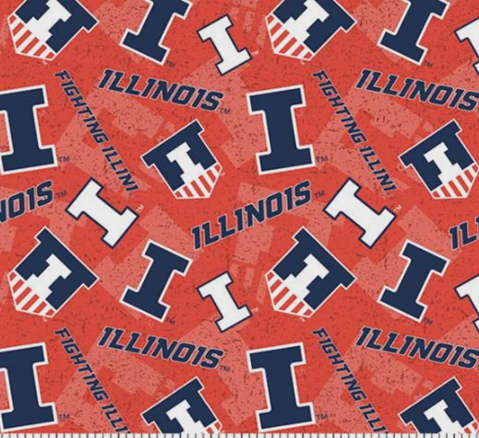 NCAA University of Illinois Tone on Tone Cotton - 1/2 Yard Increments, Cut Continuously - by Sykel Enterprises