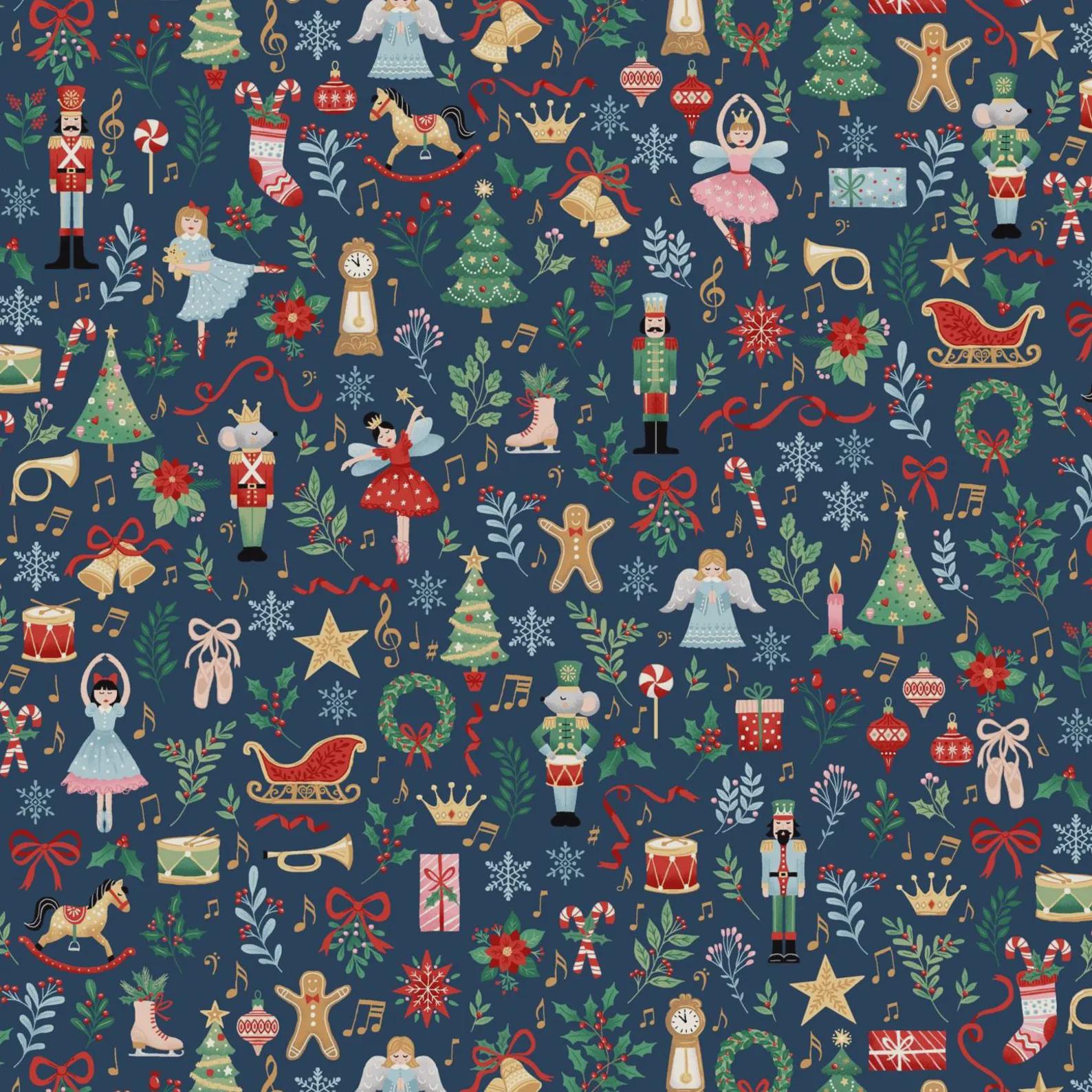 The Nutcracker Fairytale in Blue- 1/2 Yard Increments, Cut Continuously - by Makower UK Collection for Andover Fabrics