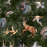 Forest, Field, and Stream Wildlife Toss in Pine - 1/2 Yard Increments, Cut Continuously - by Morris Creative Group for QT Fabrics