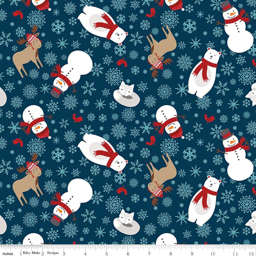 A Perfect Winter Main in Navy- 1/2 Yard Increments, Cut Continuously - by Lori Whitlock for Riley Blake Designs