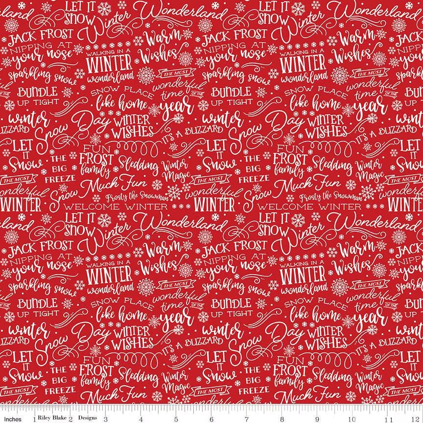 A Perfect Winter Text in Red- 1/2 Yard Increments, Cut Continuously - by Lori Whitlock for Riley Blake Designs