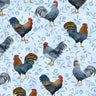 Country Blue Large Roosters in Light Blue- 1/2 Yard Increments, Cut Continuously - by Susan Winget Collection for Wilmington Prints