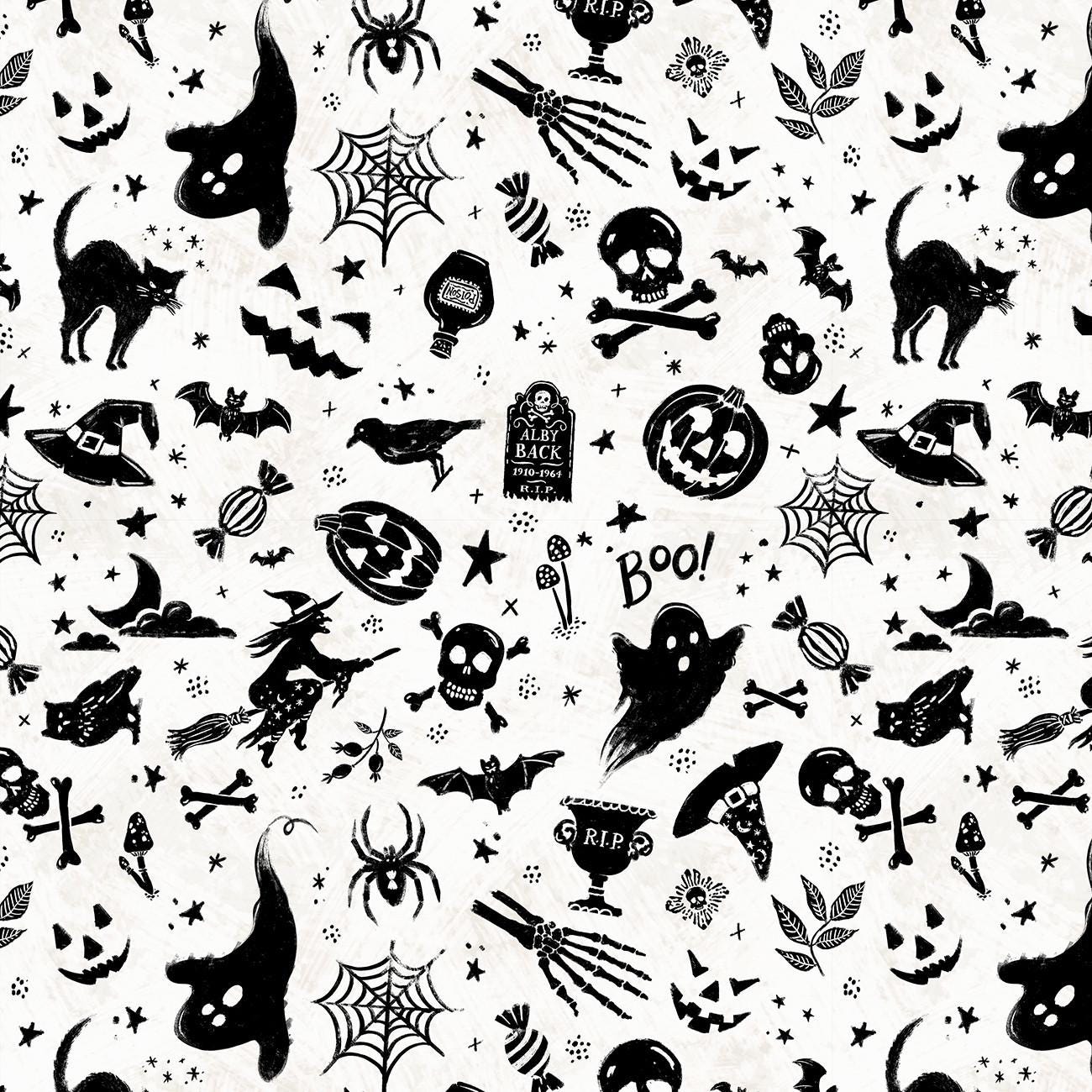 Midnight Hauntings Haunting Toss in Cream - 1/2 Yard Increments, Cut Continuously - by Michael Davis for Wilmington Prints
