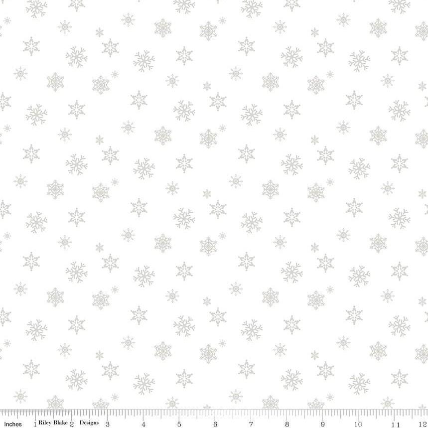 Christmas Wishes Snowflakes in White on White - 1/2 Yard Increments, Cut Continuously - by Riley Blake Designs