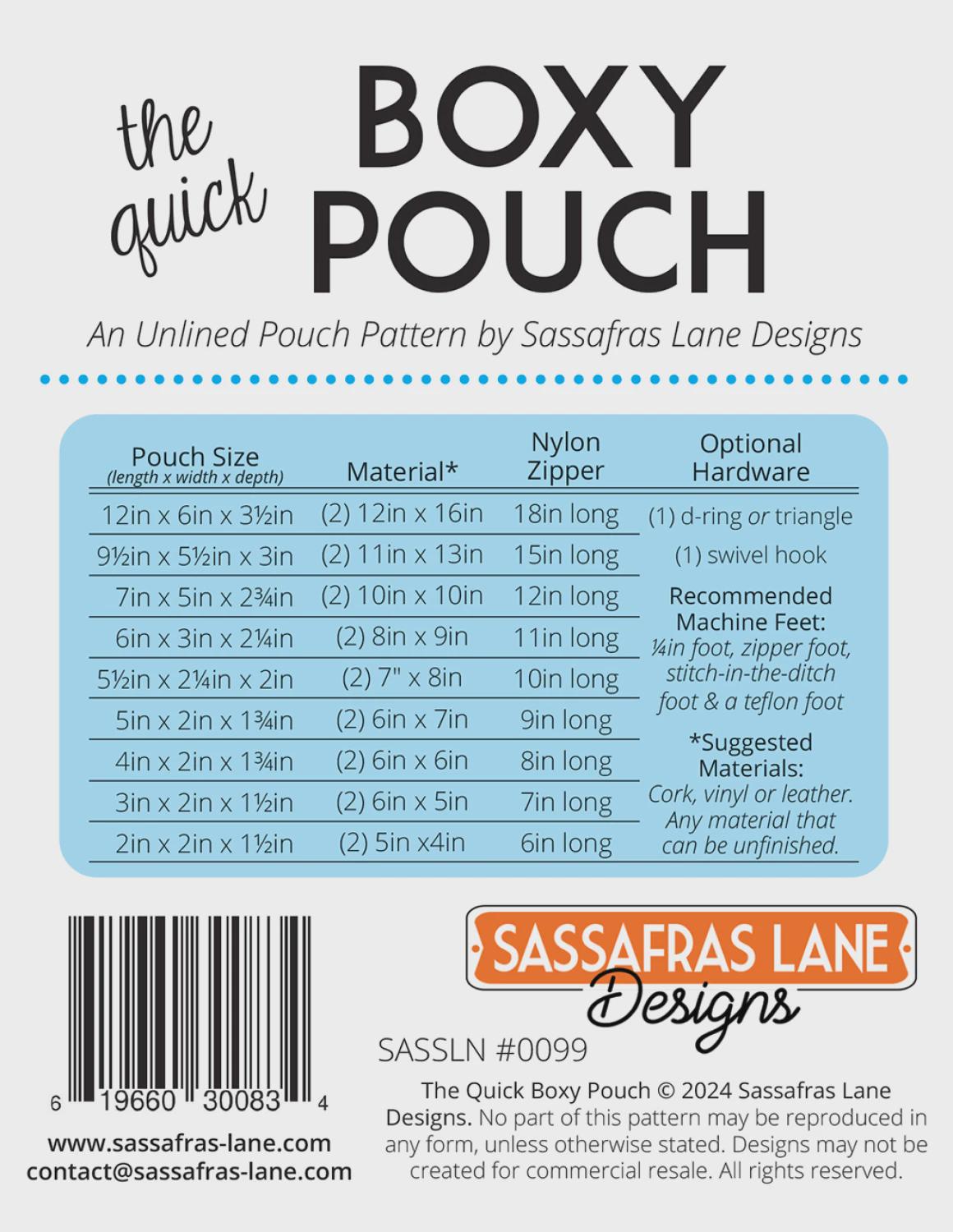 The Quick Boxy Pouch by Sassafras Lane Designs
