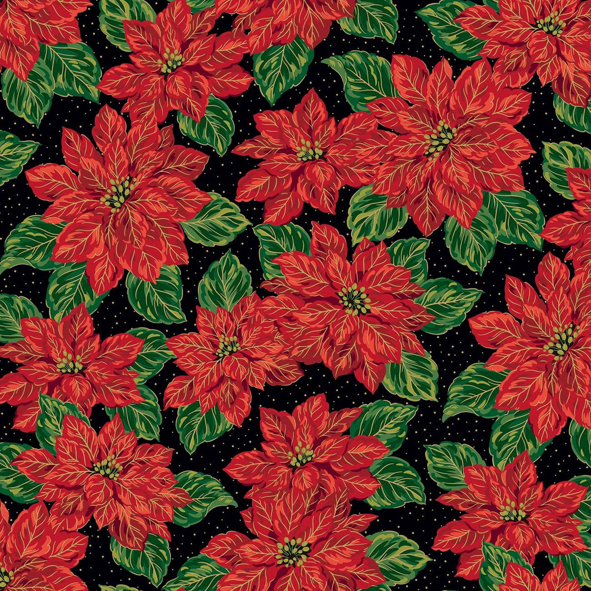 Poinsettias at Christmas Main in Black Foil- 1/2 Yard Increments, Cut Continuously - by Jennifer Bosworth for Riley Blake Designs