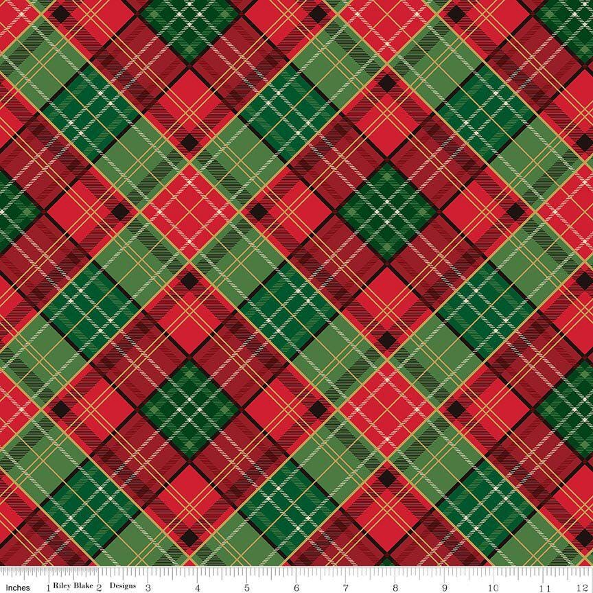 Poinsettias at Christmas Plaid in Multi Foil- 1/2 Yard Increments, Cut Continuously - by Jennifer Bosworth for Riley Blake Designs
