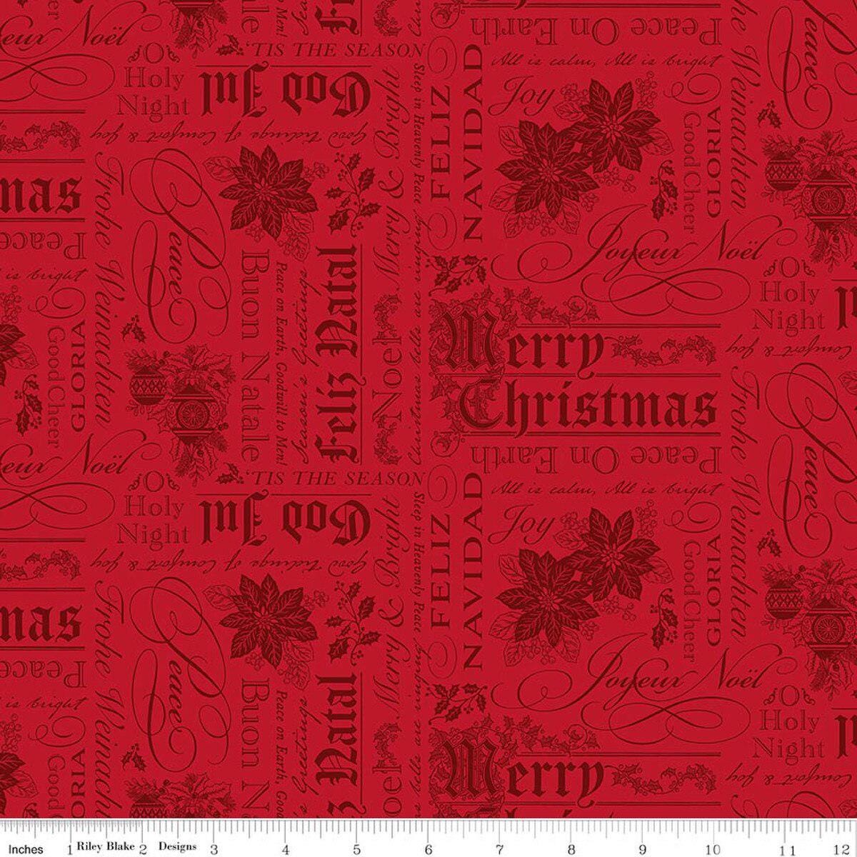 Poinsettias at Christmas Text in Red- 1/2 Yard Increments, Cut Continuously - by Jennifer Bosworth for Riley Blake Designs
