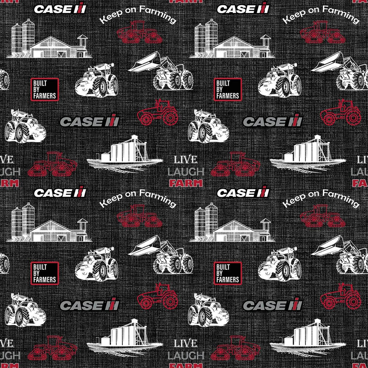 Case IH Built by Farmers in Black - 1/2 Yard Increments, Cut Continuously - by Sykel Enterprises