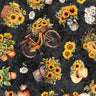 Sunflower Serenade Sunflowers and Bikes in Black - 1/2 Yard Increments, Cut Continuously - by Morris Creative Group for QT Fabrics