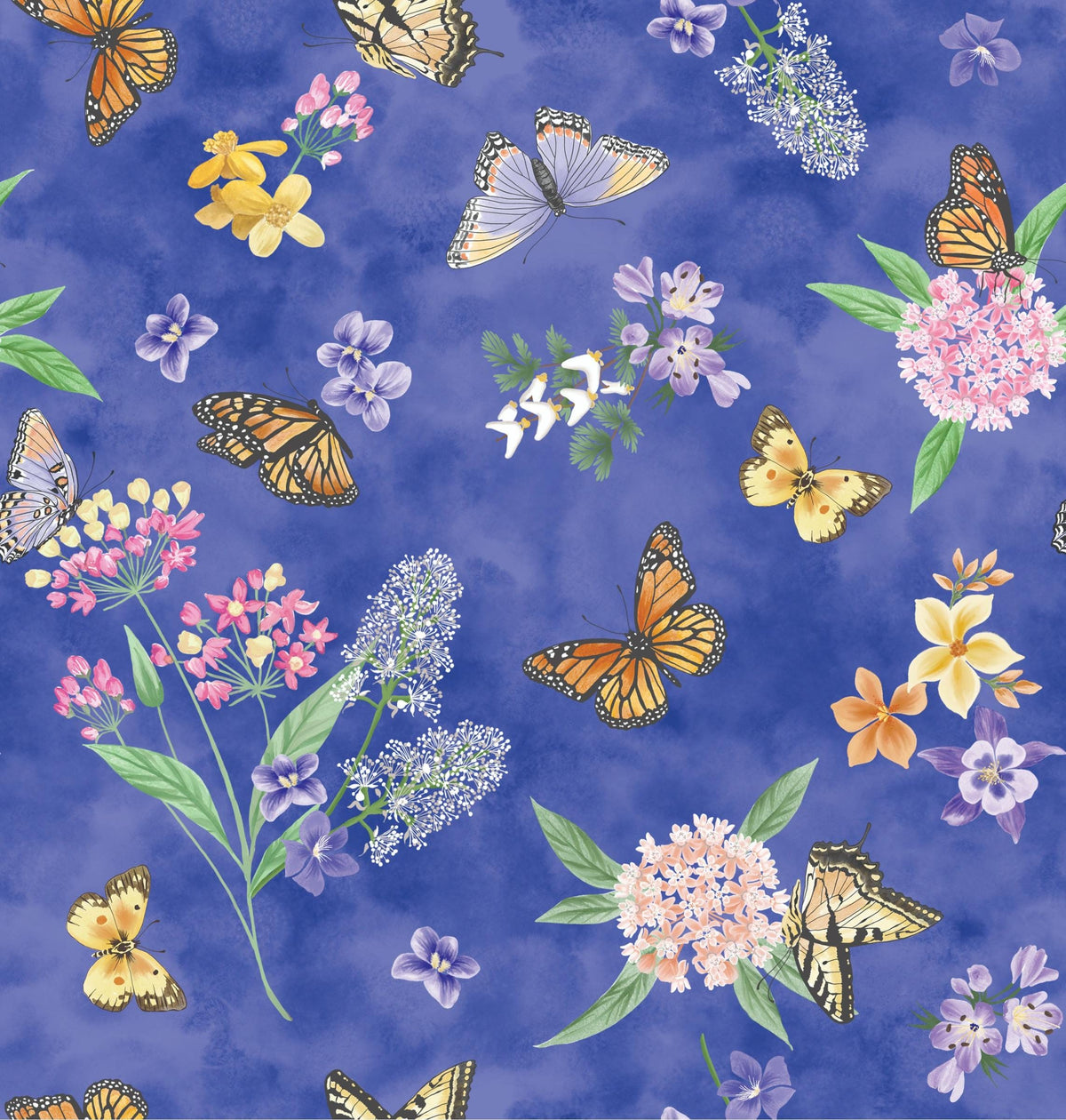2026 All Illinois Shop Hop Fabric Butterfly Meadow in Blue - 1/2 Yard Increments, Cut Continuously - by Benartex Fabrics