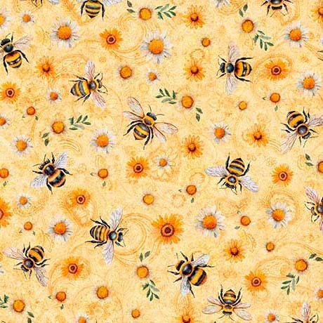 Sunflower Serenade Sunflowers & Bumble Bees in Orange - 1/2 Yard Increments, Cut Continuously - by Morris Creative Group for QT Fabrics