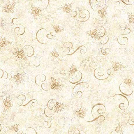 Sunflower Serenade Bee & Scroll Tonal in Oatmeal- 1/2 Yard Increments, Cut Continuously - by Morris Creative Group for QT Fabrics