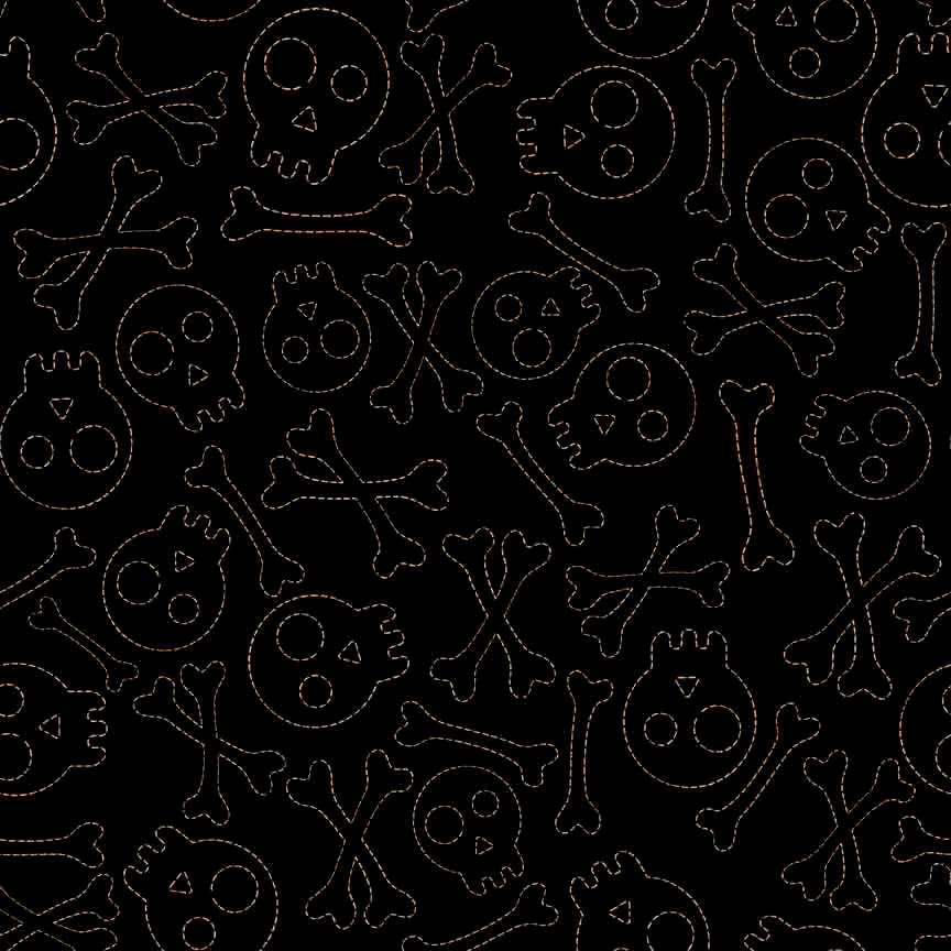 Creepin' It Real Stitched Skulls in Black- 1/2 Yard Increments, Cut Continuously - by QT Fabrics